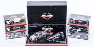 MINICHAMPS: 1:43 group of Formula 1 model cars including McLaren Mercedes MP4-16 with Mercedes CLK Coupe Test Car (4303) – Mika Hakkinen; and, Sauber Petronas C21 (4913) – F. Massa; and, McLaren Mercedes MP 4/11 (0481) – M. Hakkinen. All mint in original 