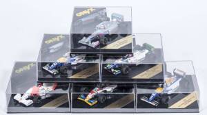 ONYX: 1:43 group of model Formula 1 cars including Arrows Hart FA 16 (241) – Taki Inoue; and, Pacific Ford PR02 GP Canada (243) – Bertand Gachot; and, Lotus Mugen 107 C (192) – Jonnhy Herbert. All mint in original perspex display case. (21 items)