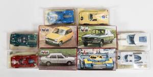 POLISTIL: Group of small scale model cars including Matra Sport (J11) – Blue; and, Porsche (J10) – White; and, Carabo (J13) – Yellow. All mint in original cardboard or perspex packaging. (50 items)