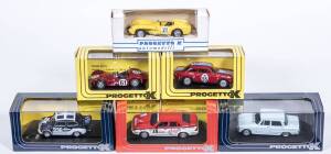 PROGETTOK: 1:43 group of model cars including 1952 Ferrari 250 MM (034) &ndash; Carrera Panamercana; and, 1969 Lancia Fulvia HF 1600 (085) &ndash; Rally Mediterranee; and, Fiat 238 Furgone (097) - Dreoni Giocattoli. All mint in original perspex display cases. (33 ite