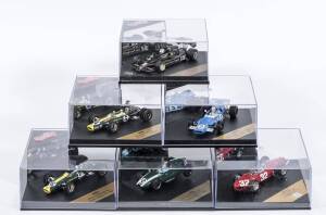 QUARTZO: 1:43 group of Formula 1 model cars including 1969 French G.P Matra MS80 (4017) – Jackie Stewart; and, 1967 Canadian GP Brabham-Repco BT24 (Q4042) – Jack Brabham; and, 1969 South Africa GP Lotus 49B 'Gold Leaf' (4010) – Graham Hill. All mint in or