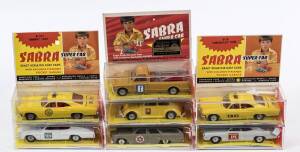 S'ABRA: Vintage group of Israeli made commercial model cars including Israeli Presidents Car (8110/1); and, U.N. Dodge Charger (8112/2); and, Israeli Military Ambulance (8101/2). All mint to near mint in original plastic pocket garage and on original card