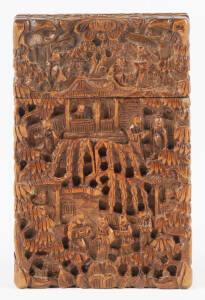 A Cantonese carved sandal wood card case, Qing Dynasty, 19th century