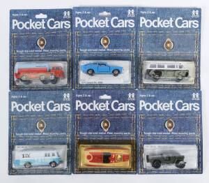 TOMICA: Group of ‘Pocket Cars’ including Toyota Sprinter SL (1); and, Fuso Truck Series (79091); and, Toyota Hiace (24). All mint and unopened in original cardboard blister packs. (34 items)