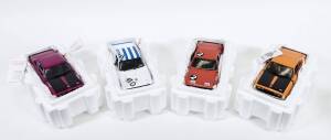 TRAX: group of 1:24 model cars including Chrysle Valiant R/T E49 Charger (TX-034) &ndash; Purple; and, Chrysle Valiant R/T E49 Charger (TX-034) &ndash; Orange; and, Chrysle Valiant R/T E49 Charger (TX-034) - White and Blue. All mint in original cardboard and polystyr
