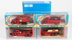 USSR: Group of model fire trucks and fire related vehicles. All mint to near mint in original cardboard windowed boxes. (5 items)