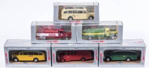 VITESSE: 1:43 group of Retro Model Vehicles including 1952 Saurer S4C Citerne (218B) – Esso; and, 1952 Saurer S4C Citerne (218A) – BP; and, 1943 Saurer Type C Autobus (222) – Postes Suisses. All mint in original perspex display cases. (8 items)