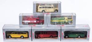 VITESSE: 1:43 group of Retro Model Vehicles including 1952 Saurer S4C Citerne (218B) &ndash; Esso; and, 1952 Saurer S4C Citerne (218A) &ndash; BP; and, 1943 Saurer Type C Autobus (222) &ndash; Postes Suisses. All mint in original perspex display cases. (8 items)