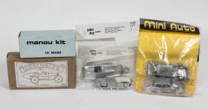 Miscellaneous group of model cars including MINI AUTO: Lotus-Cortina 196 (12); and, JOHN DAY MODEL: Jaguar D type (167); and, MANOU KIT: Panhard Riffard LM53 (300). All mint and unbuilt in original packaging.  (90 items approx.)