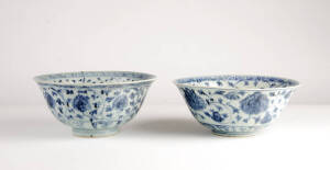 Two Provincial Ming blue and white floral meander bowls, 17th entury; 23cm diameter