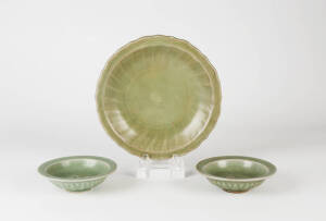 Three Chinese celadon glazed dishes