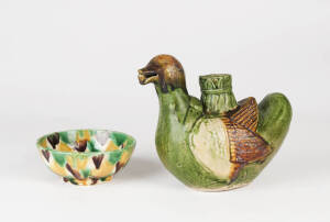 A Tang style duck vessel and a Sancai bowl