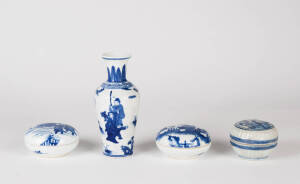 Three Chinese blue and white covered bowls and a small vase