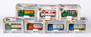 BURAGO: 1:43 group of 7 Fiat commercial vehicles including Cisterna (1508); and, Traspoti Pesanti (1507); and, Cassone Frigorifero (1504). All in original cardboard boxes and labels; see image for condition. (7 items)