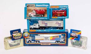 MATCHBOX: group of model cars and trucks including 'Super Kings' Matchbox Formula Racing Team (K-160), 'Super Kings' Peterbilt Refrigeration Truck (K-31); and, 'Models of Yesteryear' 1912 Ford Model T (Y12/45). Most mint; all in original cardboard packagi