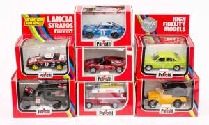 POLISTIL: 1:25 group of model cars including 'High Fidelity Models' Land Rover Croce Rossa Militare (S635); and, Dodge Van Pompieri (S665); and, Lancia Stratos Pirelli (S714). Most mint, all in original cardboard packaging. (23 items)