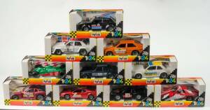 POLISTIL: 1:24 an assortment of cars including Volkswagen Golf (SN75); and, Audi Quattro (SN73); and, Mercedes 450 SLC (SN66). All in original cardboard boxes with labels; see photo for condition. (10 items)