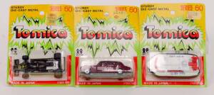 TOMICA: group of model cars 'Series 60' including Rolls Royce Phantom VI; and, Mitsui Hovercraft; and, Lotus 78 Ford. All mint in original cardboard packaging (35 items).