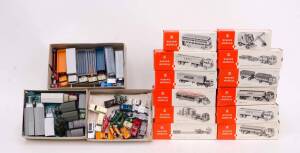 WIKING: group of model trucks and cars including Mercedes LP 1620 truck and trailer (Nr. 43); and, Power-Shovel (Nr. 66); and, Chemicals Tank-Truck (Nr. 53); and, a large group of loose unboxed model cars. Some mint in original cardboard packaging. (40 it