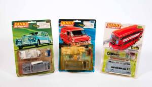 DINKY: group of hobby kits including Rolls Royce Phantom V Limousine (1001); and, Ford Escort Mexico (1006); and, Routemaster Bus (1017); and, Atlantean Bus (1018); and, Single Decker Bus (1023); and, Ford Transit Van (1025). All mint and unbuilt in origi