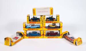 DINKY: Late 1960s group of model cars including Austin 1800 (171); and, 1913 Morris Oxford ‘Bullnose’ (476); and, 1908 Ford Model T (475). Most mint, all in original yellow windowed cardboard boxes. Damage to some of the boxes. (9 items)