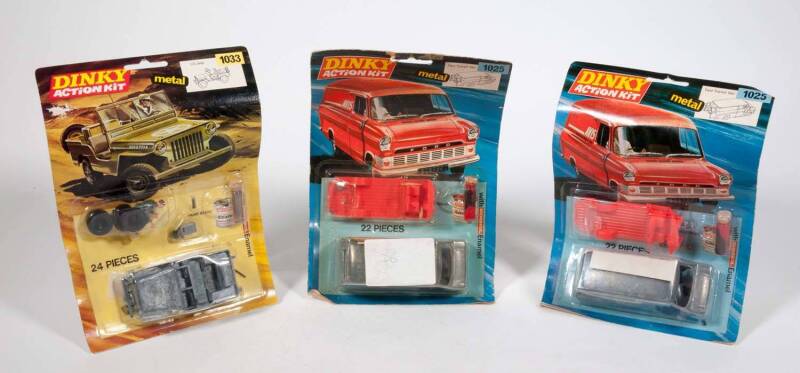 DINKY: group of Hobby Kits including a pair of Ford Transit Vans (1025); and, US Army Jeep (1033). All mint and unbuilt in original cardboard packaging. (3 items)