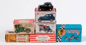 Miscellaneous group of small scale models including POLYSTIL: 4 ‘Penny’ Group of Three (0/200); and, MINI CARS: Rolls Royce ‘Phantom’ 1 (85); and, POLYSTIL: ‘Penny’ BRM – V8 – F.1. All mint in original cardboard packaging. (20 items)
