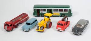 FRENCH DINKY: group of vintage model vehicles including Richier Roller (90A); and, Fabrique Articulated Truck (575); and, Renault Mirror Delivery Truck (563). Nearly all mint, all are unboxed. (30 items)