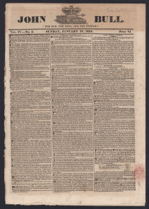 JOHN BULL [Newspaper] January 18, 1824 [London, 8pp]