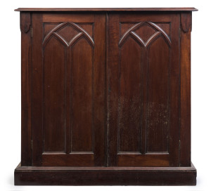 An Australian cedar Gothic style collector's cabinet, Melbourne origin, 19th century front interior fitted with 10 drawers, side doors fitted with pigeon holes and 10 drawers red pine secondary timbers