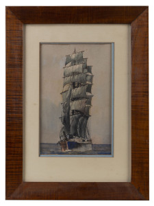 ALEXANDER KERR (1875-1950), Clipper ship watercolour on paper signed lower right ALEX'd KERR fiddleback blackwood frame