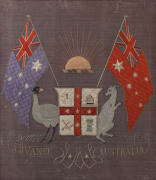 "ADVANCE AUSTRALIA" Embroidered silk coat of arms, 19th century fiddleback blackwood frame - 2