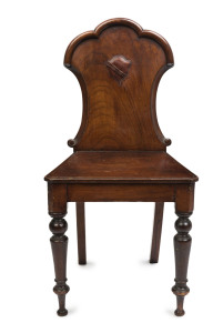 A Federation hall chair with shield back inscribed "ADVANCE AUSTRALIA", cedar, late 19th century