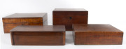 Four assorted boxes, fiddleback blackwood, 19th and 20th century