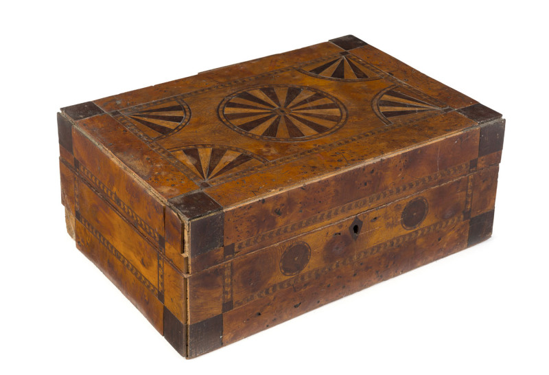 A Tasmanian deed box, huon pine, cedar, blackwood and pine, attributed to Richard Dowling, O'Briens Bridge, circa 1850