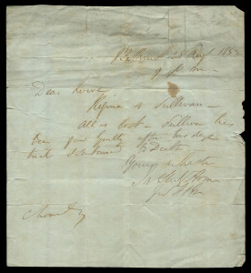 ALL IS LOST! 25th August 1852 mss letter from Bathurst to a Mr Lowe, "Regina v Sullivan.