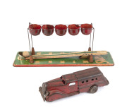 A Boomerang tin toy truck together with a "Snapball" tin toy set, 20th century