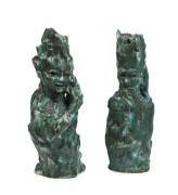 Pair of figured pottery candlesticks, Murrumbenna Pottery, circa 1950s