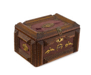 Tramp art jewellery box, Australian cedar and velvet with gilt metal mounts, circa 1890