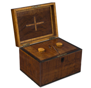 An ecclesiastical box, casuarina, huon pine and ebony, Tasmanian origin, 19th century