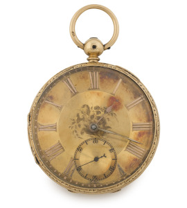 An 18ct yellow gold gents pocket watch, key wind fusee movement by Stuart & Co. Liverpool