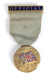 1934 2nd BRITISH EMPIRE GAMES IN LONDON, Official's badge "Official/Amateur Boxing Association/British Empire Games 1934", 27mm diameter, with light blue ribbon.