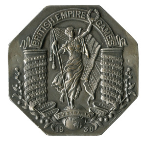 1938 COMMONWEALTH GAMES IN SYDNEY, Silver 2nd Place Winner's Medal "British Empire Games/Australia/1938", octagonal, 63x63mm.