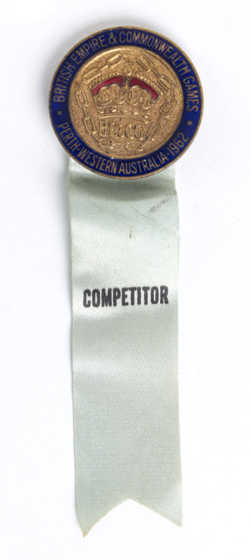 1962 COMMONWEALTH GAMES IN PERTH, Competitor's Badge, enamelled with "British Empire & Commonwealth Games/ Perth, Western Australia, 1962", pale green ribbon with "COMPETITOR".