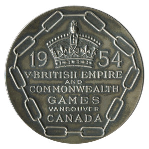 1954 BRITISH EMPIRE GAMES IN VANCOUVER, 'Gold' Winner's Medal "1954 V.British Empire and Commonwealth Games, Vancouver, Canada", gilt silver, 54mm diameter, engraved on reverse "BOXING WELTER-WEIGHT".