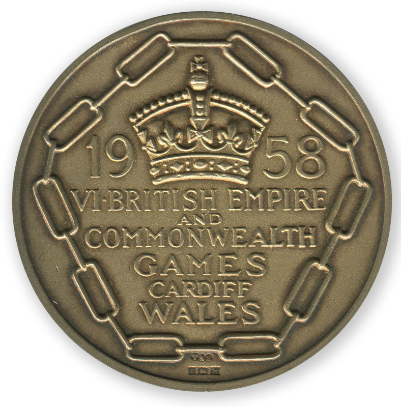 1958 BRITISH COMMONWEALTH GAMES IN CARDIFF, Participation Medal "1958 VI.British Empire and Commonwealth Games, Cardiff, Wales", hallmarked silver gilt, 54mm diameter, 70.97 grams, in original presentation case.