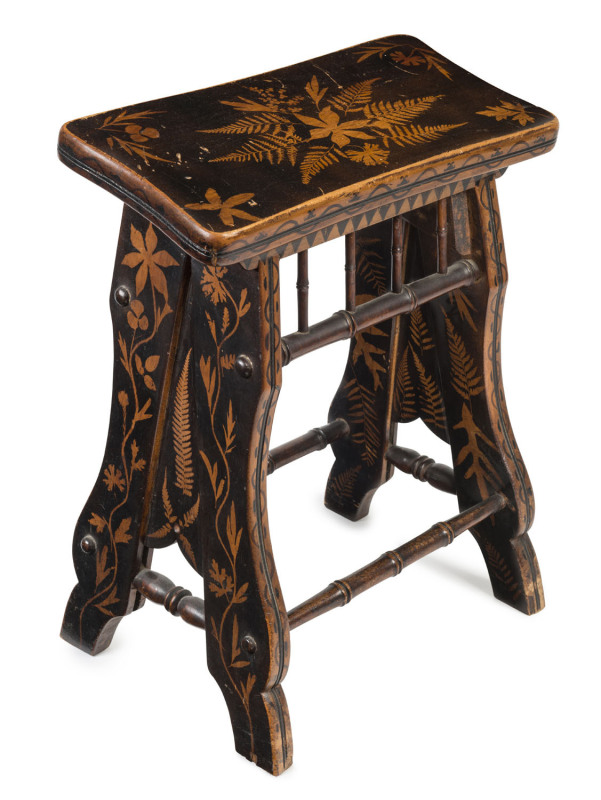 A fine spatter work stool, kauri pine, 19th century