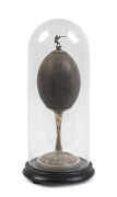 An Australian rifle trophy, silver plate with mounted emu egg in glass dome, 19th century