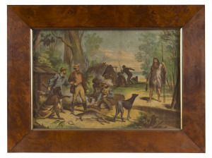 SAMUEL CALVERT (1828-1913) Buckley discovering himself to the early settlers colour lithograph circa 1869 ​later huon pine frame