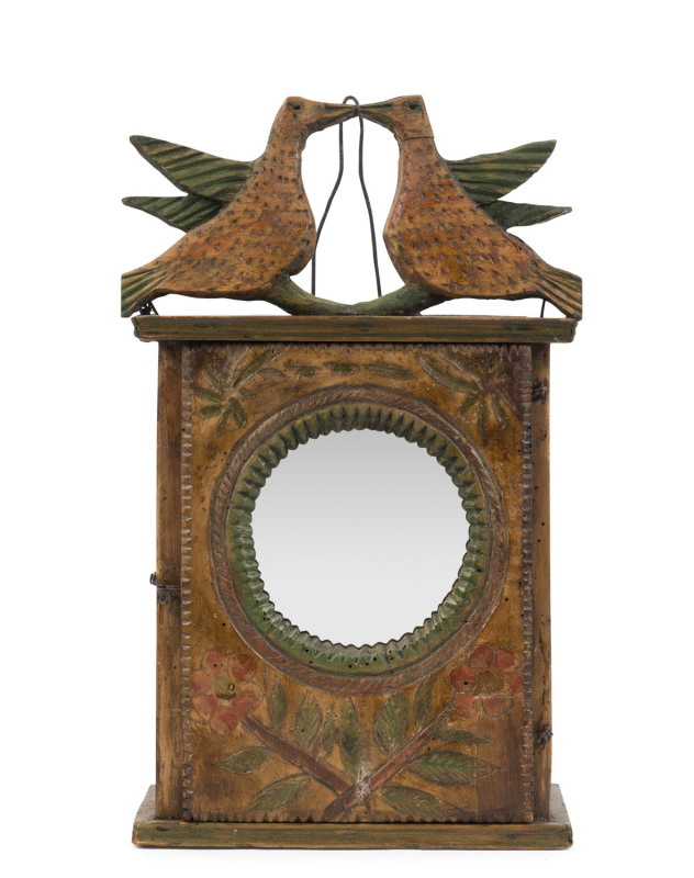 Folk art hanging wall cabinet, painted and carved pine, Barossa Valley, South Australia, 19th century